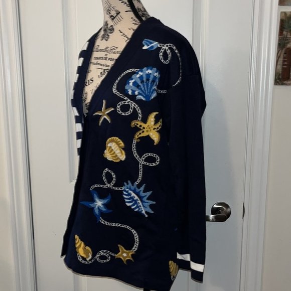 Talbots Nautical Women’s Knit Navy Cardigan - Picture 4 of 7